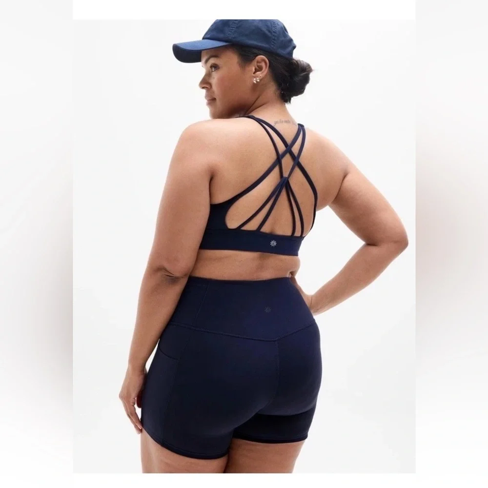 NWT Athleta Solace Bra D-DD in Powervita Navy small Blue 657431 sports bra Strap - Picture 4 of 9